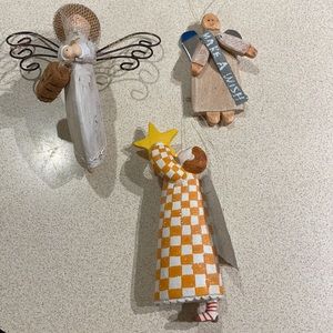 Set of 3 NWOT Artisan Wooden Angel Ornaments
